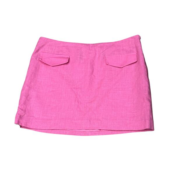 H&M Divided NWT Pink Linen blend Medium Mini skirt lined Barbie core Preppy - Picture 1 of 7